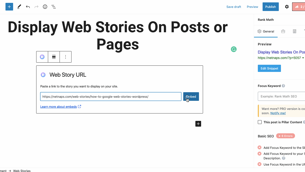 embedding web stories