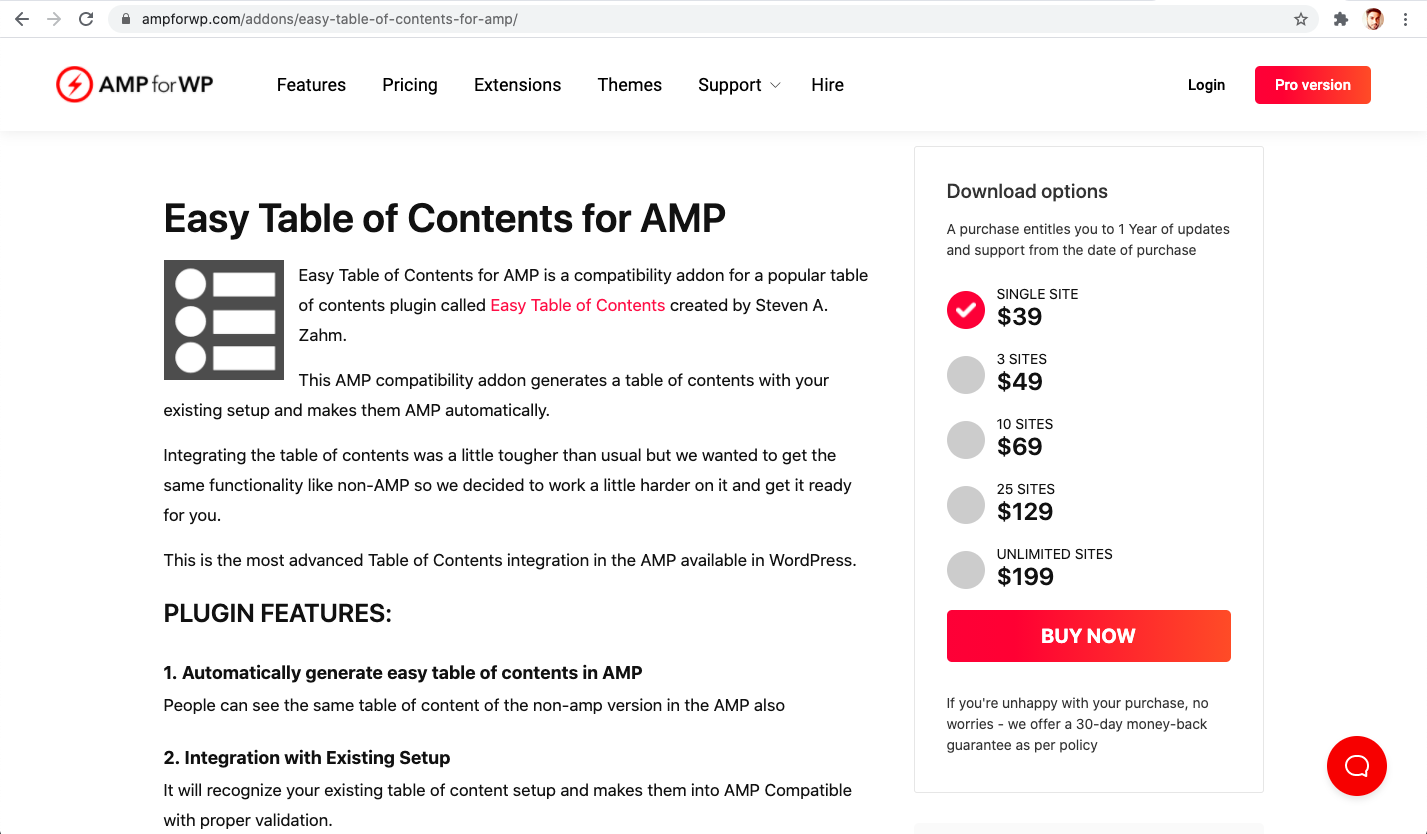 amp table of contents 